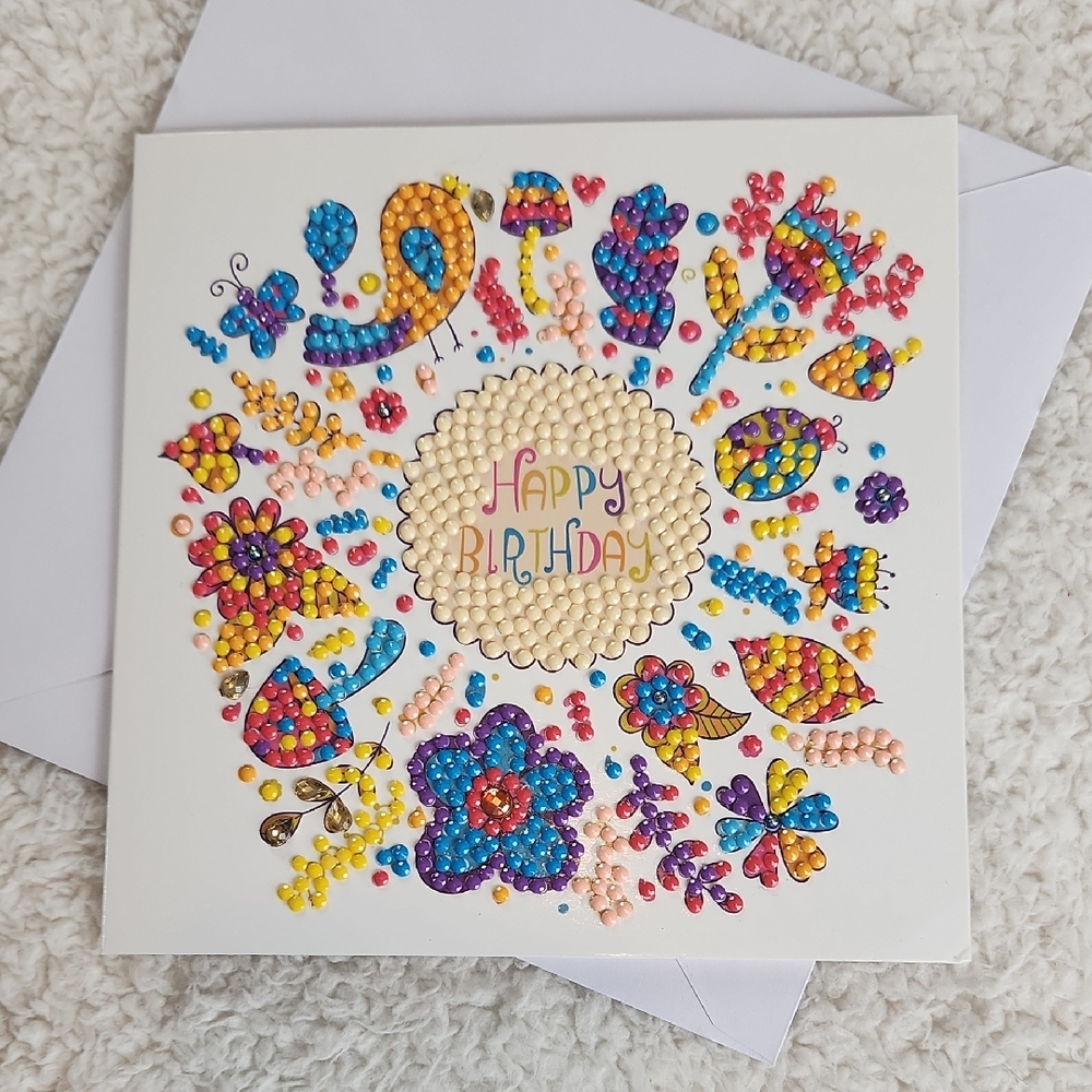 Colorful Happy Birthday Card Diamond Painting Art Handmade